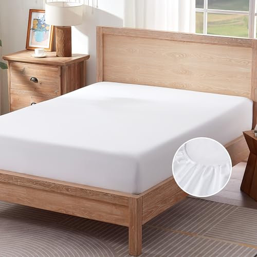 Sonive Spannbettlaken Elastisches Bettlaken,Großes Betttuch 30cm Extra Tiefe Taschen Spannbetttuch,für Erwachsene, Hellweiß, 160x200cm
