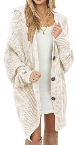 crazy bean Cardigan Maglione Donna Cardigan Lungo Knitted Cardigan Elegante Sweater Casual Manica Lunga a Maglia Autunno Inverno Giacca Calda con Tasche(Beige,M)