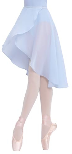 RuiBalletto Women Ballet Wrap Skirt, Irregular Mid-Length Sheer Dance Skirts, Adjustable Waist Skirt for Teen Girls Light Blue