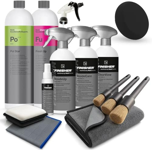 Koch Chemie Kit de Nettoyage d'intérieur de Voiture avec nettoyant pour habitacle de Voiture Refresh Cockpit Care, Fresh Up, Speed Glass Cleaner, Pinceau intérieur, Chiffon Sec