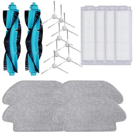 Kit de Accesorios de Repuesto para Xiaomi Robot Vacuum T12 - Recambios para Robot Aspirador. Kit 2 Rodillo Principal, 8 cepillos Laterales, 4 Filtros Hepa y 4 Mopas de fregado