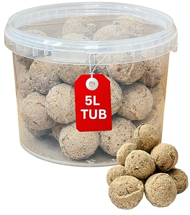 Beewarm Premium Wild Bird Food – Fat Balls for Birds – High Energy Wild Food, No Mess Bird Feed For All Species (5L Tub, Fat Balls)