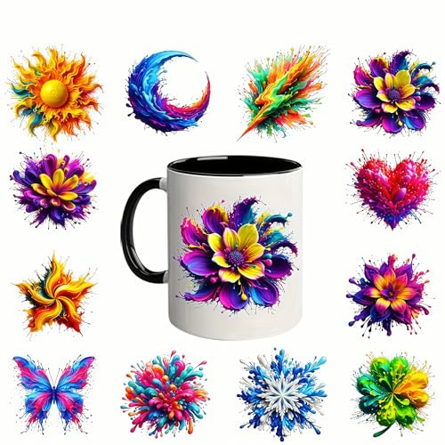12pcs Splash Floral Butterfly Snowflake UV DTF Cup Wraps Transfer Waterproof Sticker for Glass Cups Furniture Craft DIY Crafts，Rub on Transfer Stickers for DIY Water Bottle Laptop Decal Wood Car