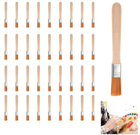 36 Pezzi Pennelli Piatti Piccoli per Dipingere, Pennelli Pittura per Legno con Manico in Legno, Riutilizzabile Pennello Piatto Piccoli per Vernice per Ritocchi e Pulizia Tastiere