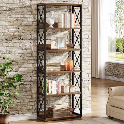 70-Inch Vintage 5-Tier Industrial Bookshelf, Open Etagere Bookcase for Home Office, Bedroom & Study - Stylish Floor Standing Display Storage Unit