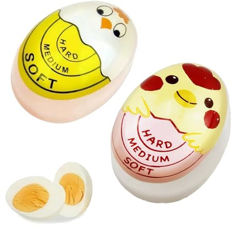 Ginddy 2 Pack Cartoon Chick Colour-Changing Egg Timer,Heat Sensitive Kitchen Gadget for Perfect Soft, Medium or Hard Boiled Eggs - Fun & Precise Cooking Tool