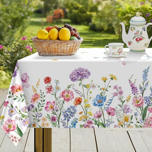 hometrixx Flower Butterfly Washable Rectangle Table Cloth Cover 152x213cm | Stain Wrinkle Resistant Polyester Tablecloth, Machine Washable Table Tover, Indoor Outdoor Dining Parties Kitchen Decor