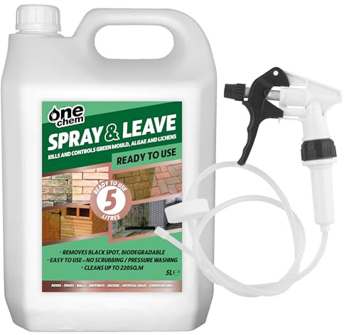 One Chem Spray and Leave, 5 Litre with added Long Hose Trigger Spray, Ready To Use - Fencing, Patio, Decking, Driveway - Green Algae and Mould Remover
