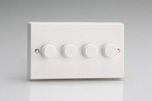 Varilight - 4 Gang 1 or 2 Way 4x250 Watt Push on/Push off Standard Dimmer Switch Classic White Plastic - HQ44W