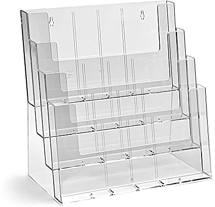 taymar Prospektständer mit 4 Etagen im DIN A4 Querformat zur Präsentation mehrerer Prospekte und Broschüren