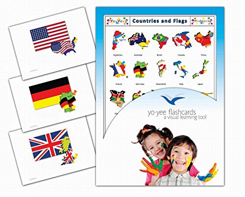 Yo-Yee Flashcards - Continents, Countries and Flags Picture Cards - English Vocabulary Cards for Toddlers, Kids and Children - Including Teaching Activities and Game Ideas