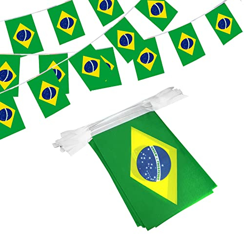 Anley Brasilien String Flag Vimpelflaggor, Patriotiska evenemang 7:e september Independence Day Dekoration Sportbarer - 33 fot 38 flaggor