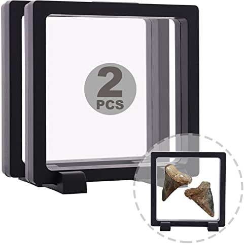 2 Set 5.5 Inch 3D Floating Display Frame Case for Jewelry, YITOU Challenge Coin Display Frame Display Stands Case Holder for Fossil, Rock, Gemstones, Megladon Tooth, Specimens, Floating Frame Case