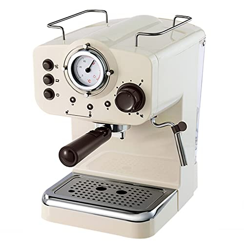 GaRcan Cafetera Cafetera Semiautomática Máquina de café expreso Cafetera Doble control de temperatura Tipo de vapor Espumador de leche Retro Blanco (Color: Beige, Tamaño: UE) (Beige AU)