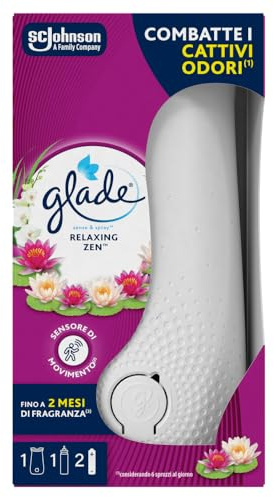 Glade Sense & Spray Luftfräschare med eteriska oljor och smart rörelsesensor, doft Relaxing Zen, 1 diffusor och 1 påfyllning, 2 AA-batterier