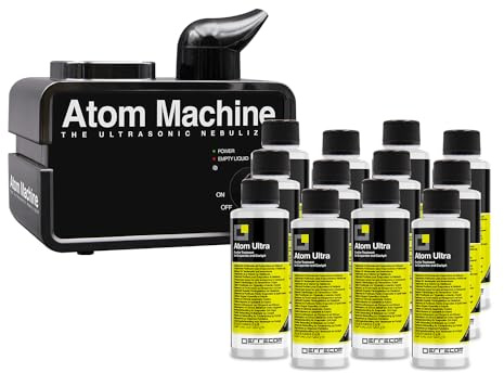 ERRECOM Kit para la purificación de ambientes, habitáculos y sistemas de aire acondicionado del coche, contiene 1 Atom Machine, 12 botellas de 120 ml de líquido purificador de limón Atom Ultra