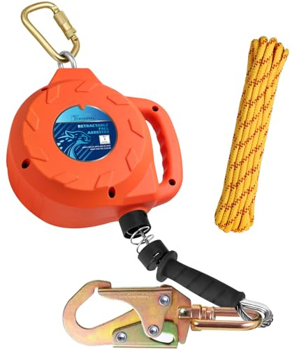 TRSMIMA Fall Protection Retractable Lanyard - 30ft Self-Retracting Fall Arrest Safety Construction Roofing Galvanized Steel Cable Two Internal Shock Absorber System Waterproof Housing