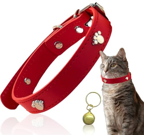 BDEPSTR Collier de Chats en Cuir, Collier Chaton Collier, Collier Chat Anti Étranglement, Collier Réglable pour Chats avec Boucle en Métal et Clochette