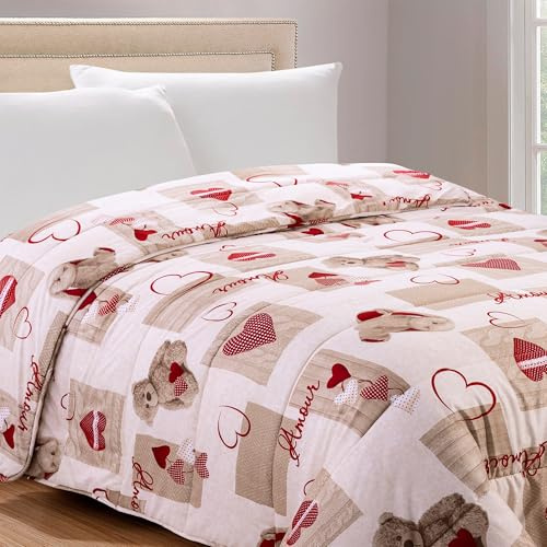Home Tresor - Trapunta Invernale Imbottita in Morbida Microfibra, Piumone Letto Autunno Inverno Traspirante Anallergico Fantasia Amour 12, 1 Piazza 170x250 cm