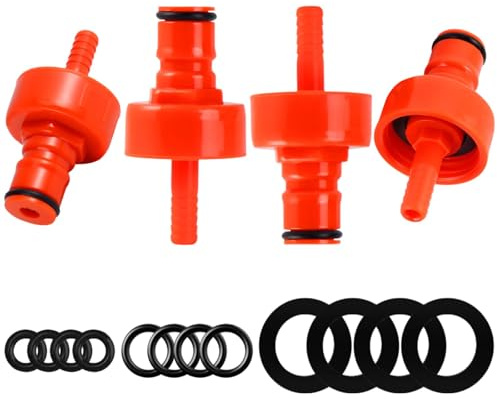 Dbgogo Carbonation Cap, 4 Pack Ball Lock PET Bottle Filler for Soda Beer | Red, Plastic, 12 Spare O-Rings, No Leakage, O.D 5/16 Barb, Pressure Forced, for Soda Bottle | PET Bottle | 2 Liter Bottle