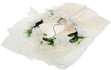 Ipetboom Corona di Fiori per Sposa con Velo Bianco e Strass Cerchietto in Pizzo Floreale Copricapo Scintillante per Damigella d Onore Fiocco per Capelli da Costume