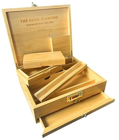 The Dark Diamond Roll Box Premium Smoking Accessories Storage Handcrafted Bamboo Wooden Stash Rolling Box Upgraded (Large - 30X25X10CM)