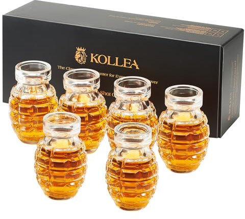 Kollea Bartender Kit, Grenade Shaped Shot Glass Set of 6, Cool Shot Cups with Heavy Base for Tequila, Military Birthday Gifts for Men Father, Party Men Cave Decor, Liquid Measuring Cups, Whiskey Grail
