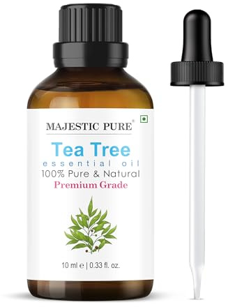 MAJESTIC PURE Tea Tree Essential Oil with Glass Dropper | 100% Pure and Natural Tea Tree Oil | Premium Grade Essential Oils for Diffusers, Skin, Aromatherapy, Massage | 10 ml