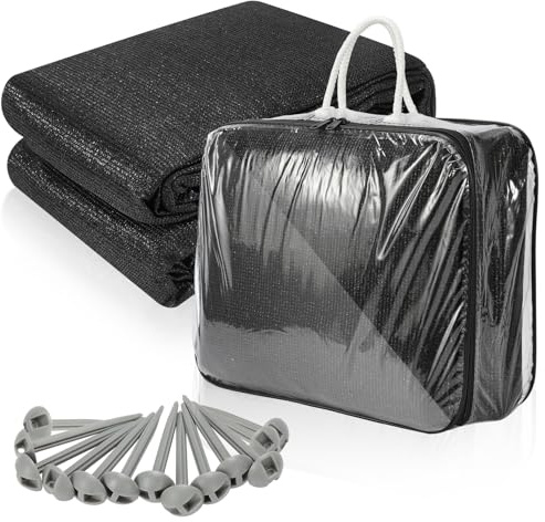 Daromigo Tappeto per tenda, tappeto in taffetà con borsa da trasporto, con 12 fori e 13 picchetti, antiscivolo, traspirante, lavabile, tappeto da campeggio per veranda (Nero, 250x300cm)