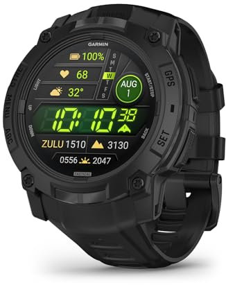 Garmin Instinct 3 Tactical Edition, 50mm AMOLED Rugged GPS Smartwatch,Built in Sports Apps and Health Monitoring, LED Flashlight, Shock Resistant, 10ATM, up to 24 days Battery Life, Black