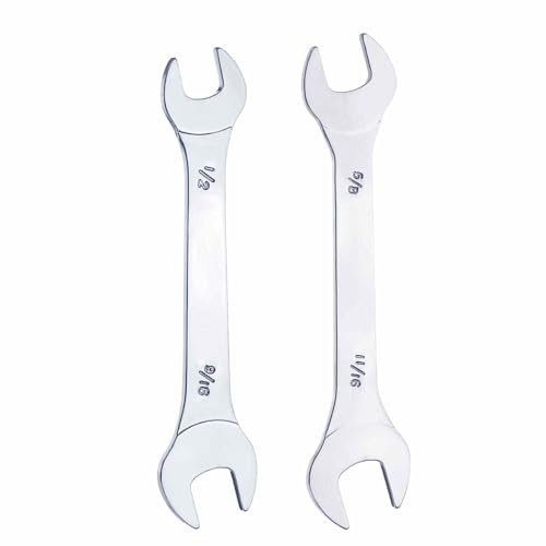 HARFINGTON 2pcs Double Open End Thin Wrench Set 1/2 9/16 5/8 11/16 SAE Super Thin Small Flat Head Wrench Mirror Polished Open Ended Spanner for Automotive Repair Furniture Assembly