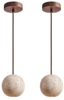 YUPIN Lámpara Colgante Redonda De Travertino Wabi-sabi Lámpara Colgante De Cabecera De Piedra Natural Japonés Lámpara De Araña Creativa Nórdica De Piedra G4 Para Dormitorio Cocina Sala De Estar(Ax2)