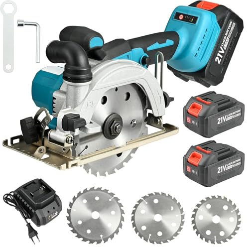 Scie circulaire sans fil pour Makita 18 V, moteur sans balais, profondeur de coupe et angle d'inclinaison réglables, 2 batteries, 0-45°, avec 3 lames de scie, profondeur de coupe de 54 mm, pour bois