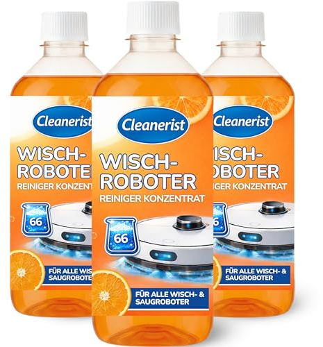 Cleanerist | 3x 1L Wischroboter Reiniger Konzentrat mit Orangenduft [200 Füllungen] – 15ml auf 300ml Wasser – Universal Bodenreiniger für alle Modelle – Inkl. Dosierhilfe – Streifenfreie Sauberkeit