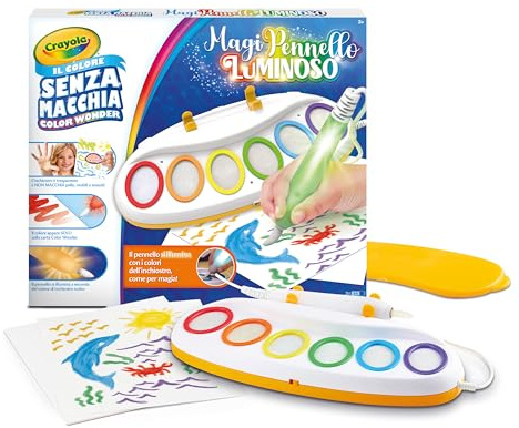 CRAYOLA Color Wonder MagiPennello Luminoso, Magic Light Brush, Set Pittura Senza Macchia, attività Creativa e Regalo per Bambini dai 3 Anni, 25-6000, Versione Italiana
