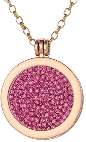 Morella Halskette Damen Gold 70 cm Edelstahl mit Anhänger und Coin 33 mm in Schmuckbeutel Zirkoniasteine rosa