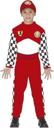 FIESTAS GUIRCA | Disfraz de Piloto de Fórmula Infantil (5-6/Años) - Mono, Cinturón y Gorro - Disfraces de Carreras y Deportes para Halloween y Fiestas de Disfraces - Ideal para Niños - Rojo y Blanco