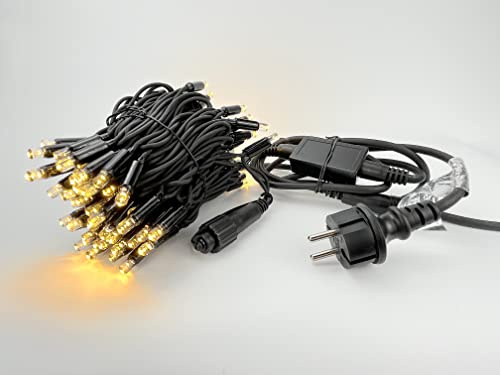 LEDZEIT - Profi Serie - LED Basis Lichterkette, mit Netzkabel, 10m, 100 Warmweiß LEDs, Dauerlicht, Erweiterbar, Extra Robust, Profi System, Außen und Innen, für Gebäude, Straßen, Geschäfte