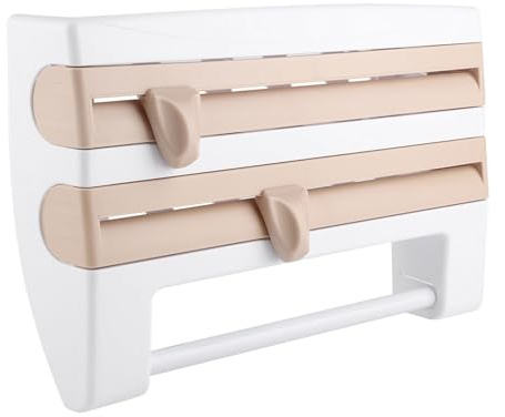 Wandrollenhalter, K¨¹chenrollenspender f¨¹r 3 Rollen, Folienschneider f¨¹r glatte Schnittkanten, Papierrollenhalter f¨¹r griffbereite Folien, f¨¹r Papiert¨¹cher bis 28 cm(Khaki)