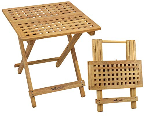 Woodside Belford Wooden Folding Garden Coffee Table, 50cm x 50cm x 50cm, Treated Walnut Wood