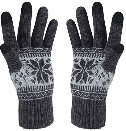 VENI MASEE Winter Touch Screen Gloves Snow Flower Printing Keep Warm for Women