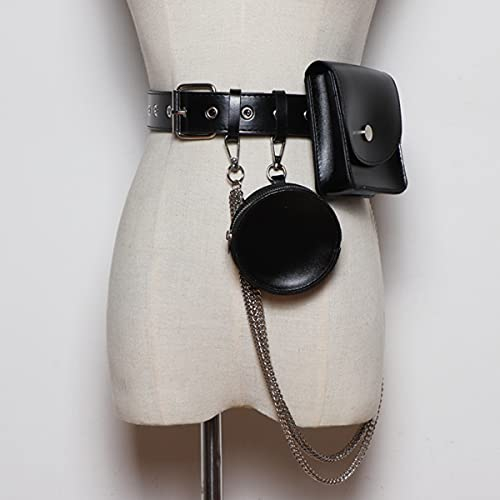Mooke Erwachsene Mittelalterliche Beutel Tasche Frauen Pu Leder Gürteltasche Wikinger Pirat Cosplay Metallkette Zubehör Halloween Retro Steampunk Requisiten,Schwarz