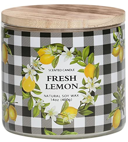 Lemon Candle, Fresh Lemon Scented Candle, Large 3 Wicks Candle, 14 oz