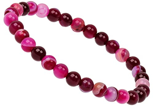 ELEDORO Stretch Armband aus echten Edelstein-Perlen (6mm) – Perlenarmband für stilvolle Eleganz (Streifen Achat pink)