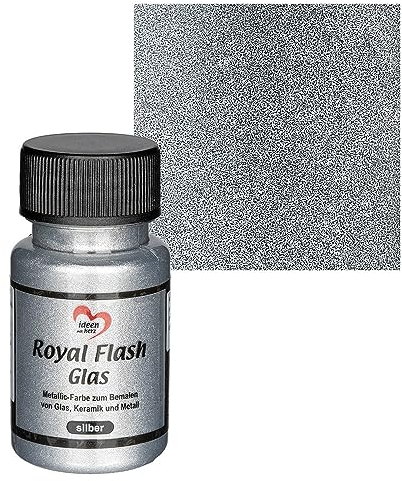 Ideen mit Herz Royal Flash Glasfarbe | metallic | mit feinsten Glitzerpartikeln | 50 ml (silber)
