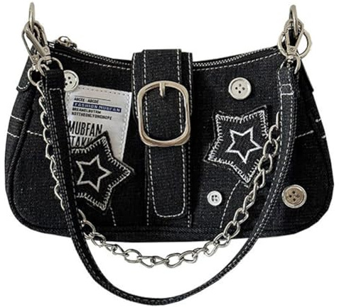 ARVALOLET Damen-Handtasche im Y2K-Stil Tasche, Große Kapazität, Stern-Denim, Lässige Clutch