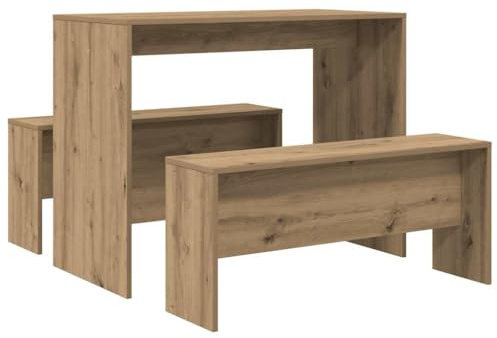 vidaXL Mesa y Bancos de Comedor 3 pzas Madera ingeniería Roble atisian, Juego de Mesa de Comedor, Juego de Mesa con Banco, Mesa de Comedor y Bancos