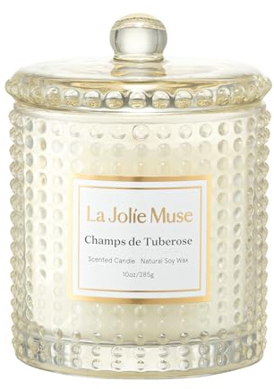LA Jolie Muse Champs de Tuberose Scented Candle, Mothers Day Candles Gifts for Women, Gardenia & Ylang Ylang Candles for Home Scented, Natural Wax Candle, 75 Hours Long Burning