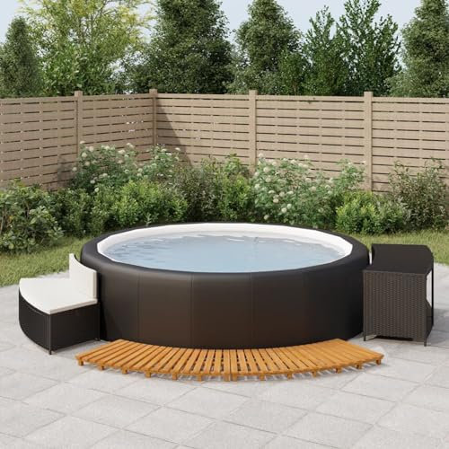 Xichuzi Umrandung Schwarz PolyRattan und Massivholz Akazie, Poolumrandung,Pool Verkleidung,Outdoor Umrandung - 362259
