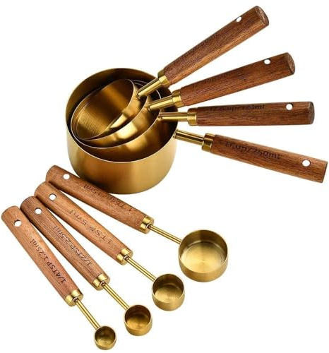 Hemasa 8 st rostfritt stål multifunktionell måttsked set guld